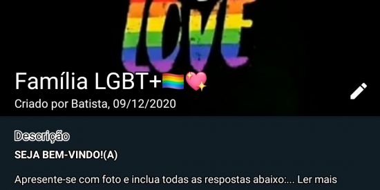 Imagem do grupo de WhatsApp Família LGBT+