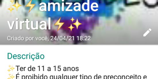 Imagem do grupo de WhatsApp Amizade virtual