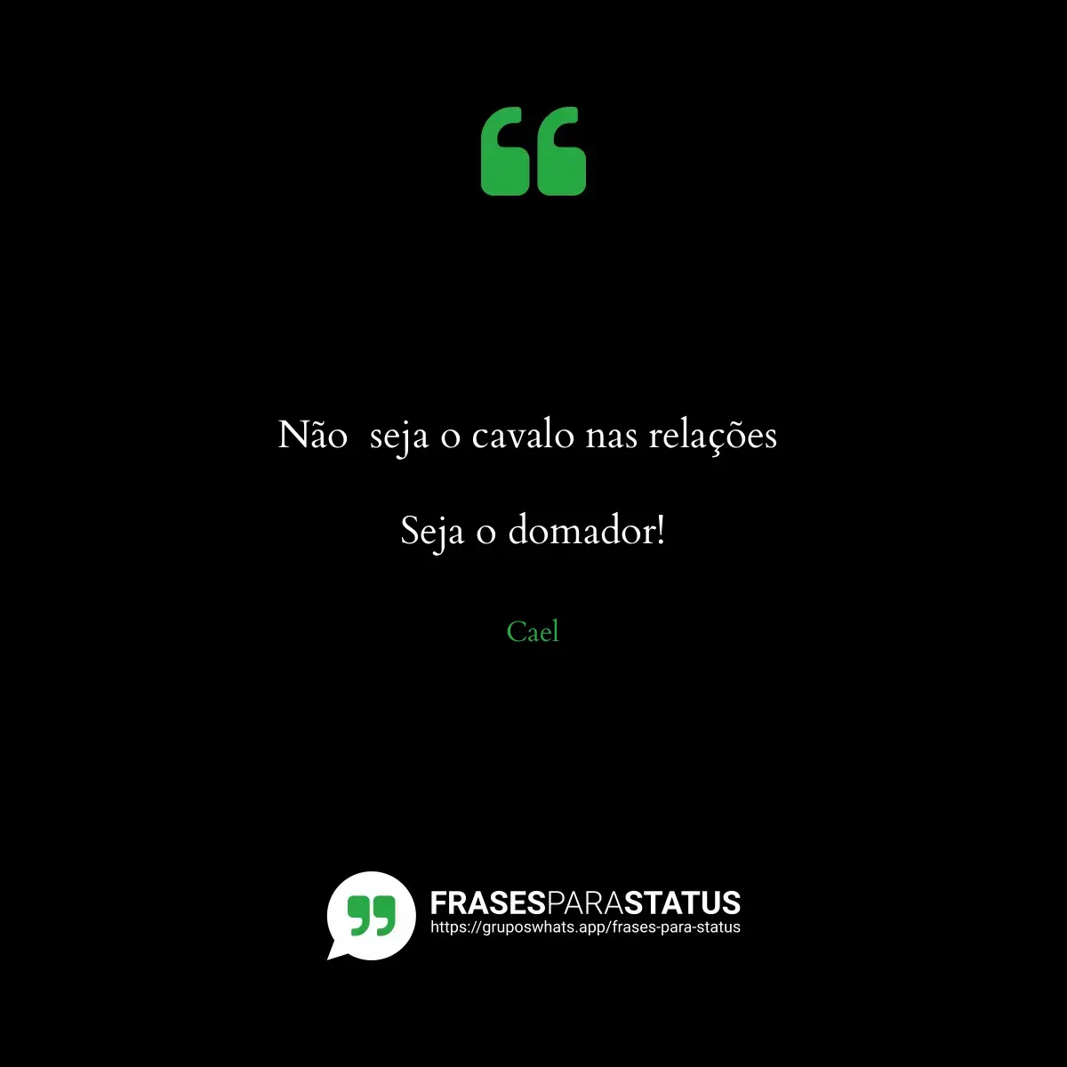 Imagem com a frase para status: Não  seja o cavalo nas relações 

Seja o domador!