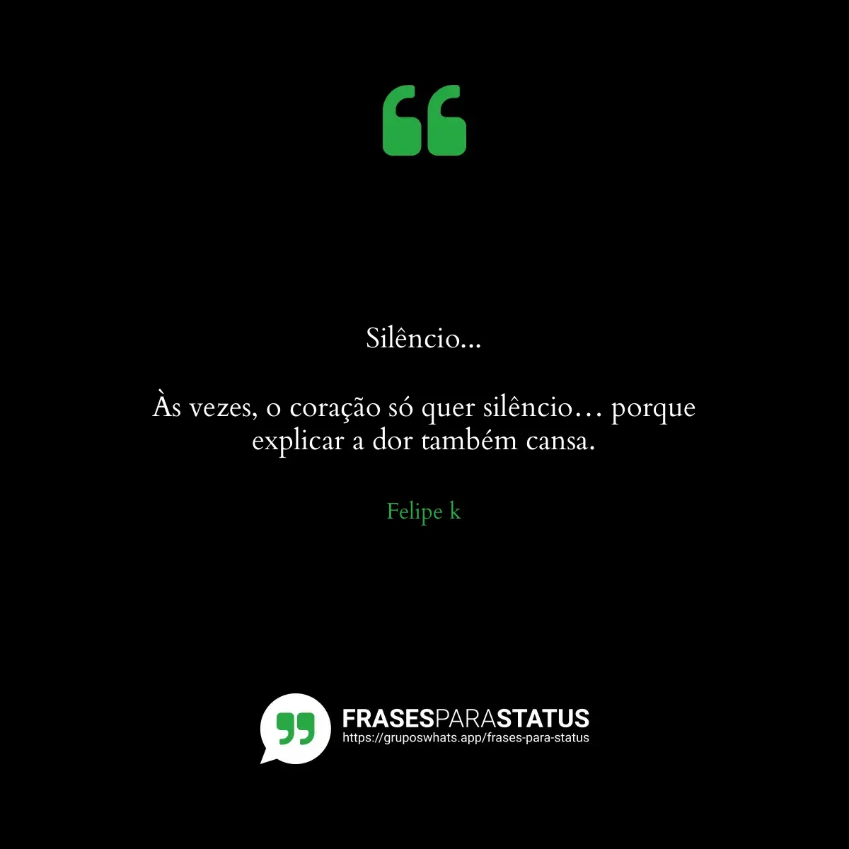 Imagem com a frase para status: Silêncio...

Às vezes, o coração só quer silêncio… porque explicar a dor também cansa.