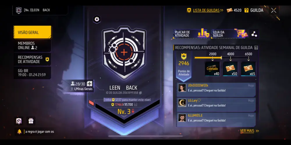 Imagem do grupo de WhatsApp Leen Back (Guilda Free Fire)