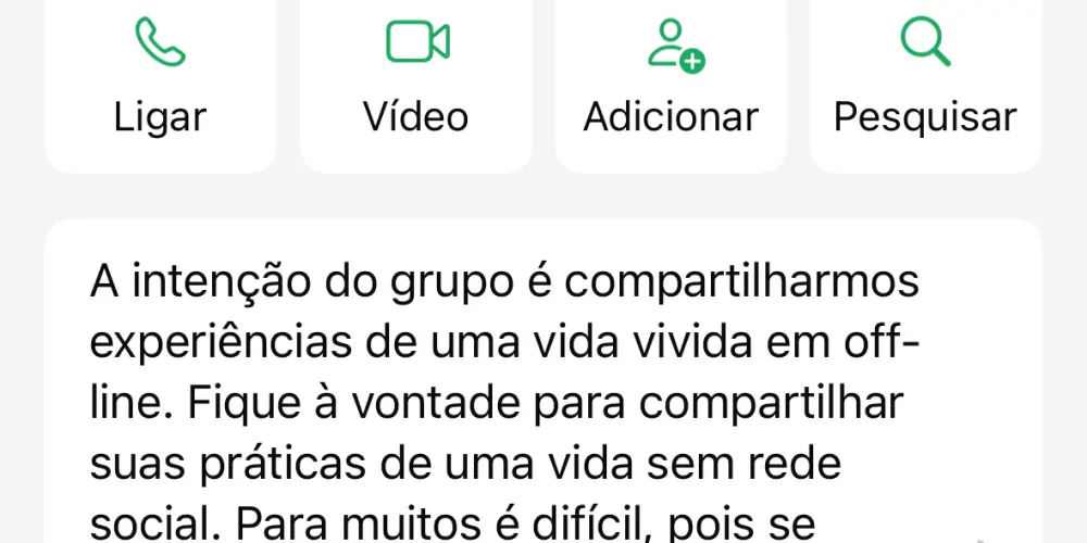 Imagem do grupo de WhatsApp Sem redes sociais