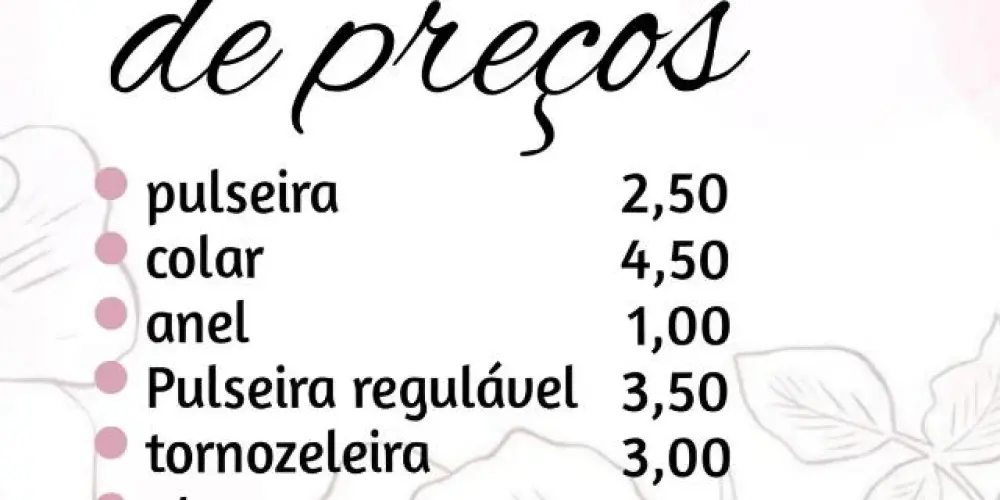 Imagem do grupo de WhatsApp tabela de preços de pulseiras